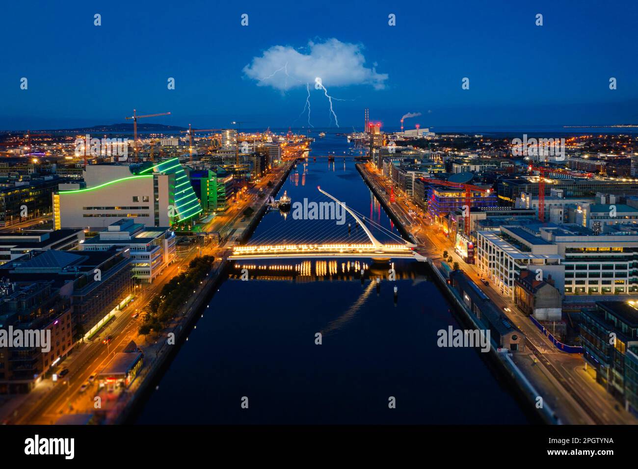 Aerial view of Dublin city center with River Liffey in the middle Stock Photo