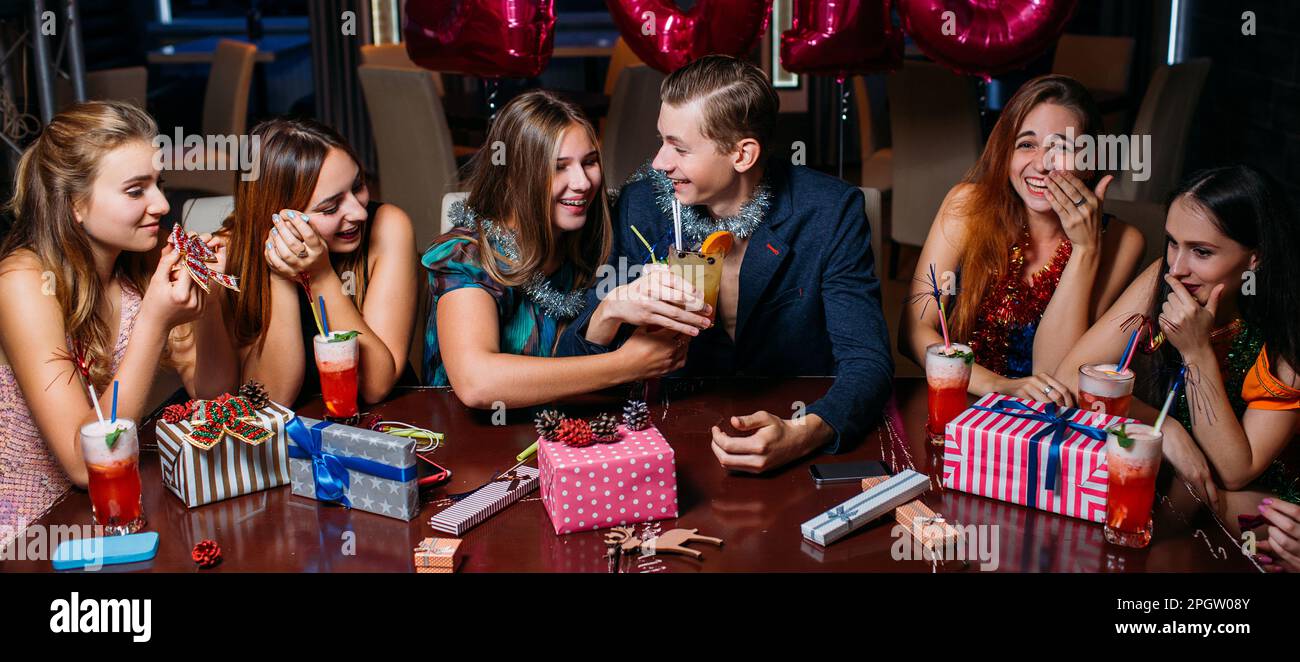 Happy youth Christmas party. Joyful celebration Stock Photo - Alamy