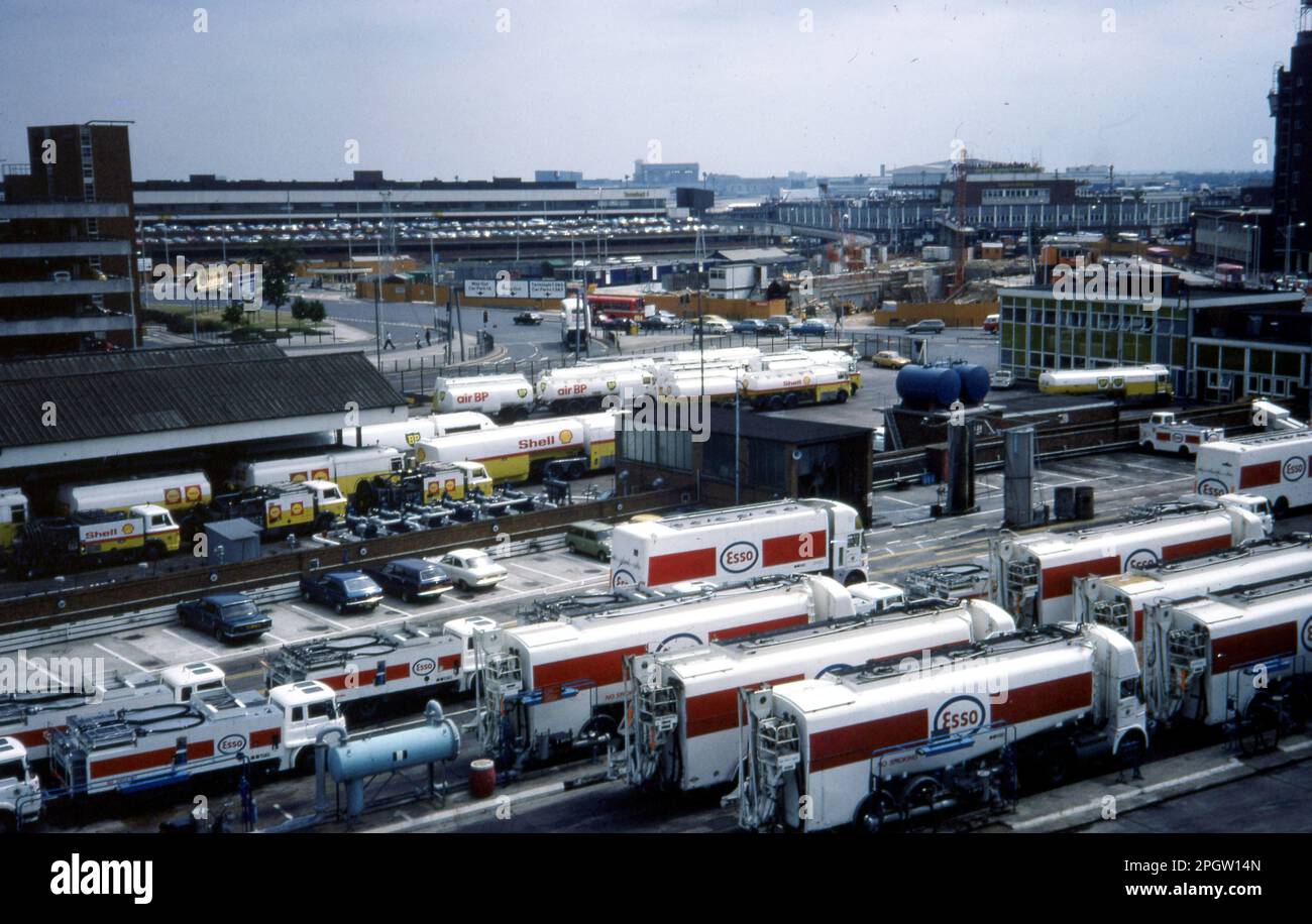 Shell and ESSO fuel tankers at the fuel depot with Terminal 1 in the