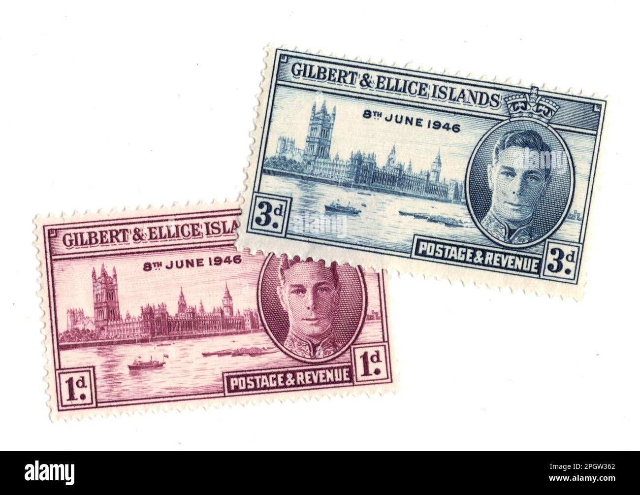 Vintage mint postage stamps from Gilbert and Ellice Islands isolated on