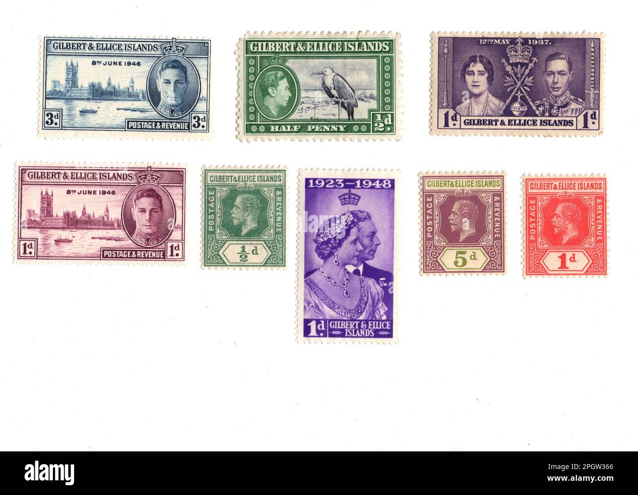 Vintage mint postage stamps from Gilbert and Ellice Islands isolated on