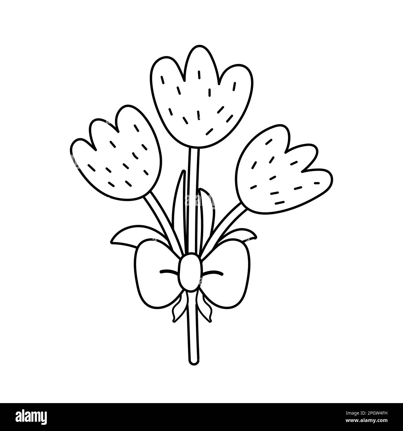 Cute tulips coloring page for adults and kids. Spring and summer black ...