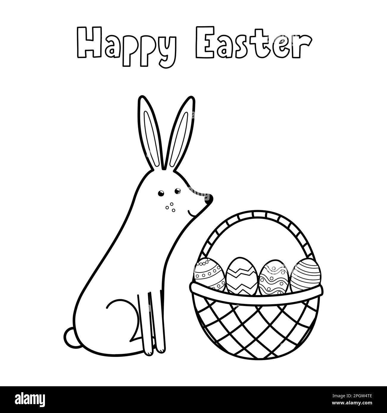 Happy Easter poster with bunny and rainbow eggs illustration Stock