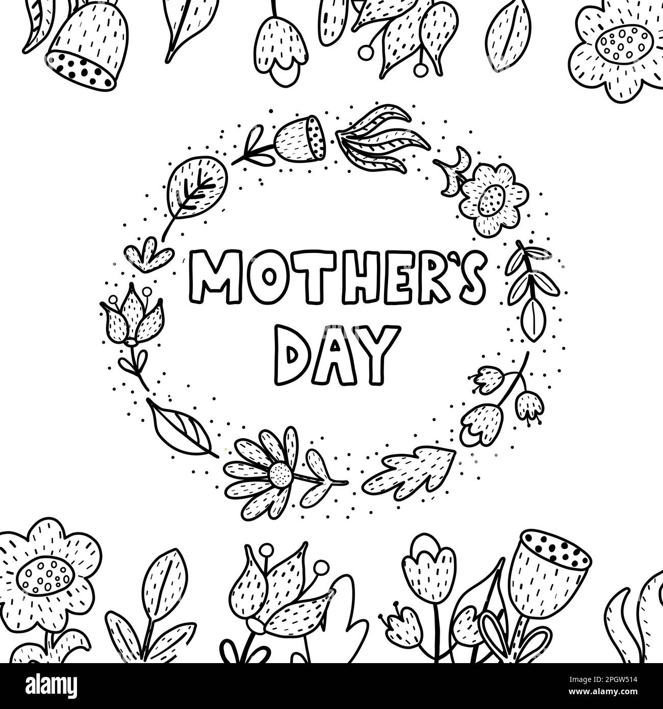 Mother Day black and white greeting card. Coloring page for kids Stock Vector