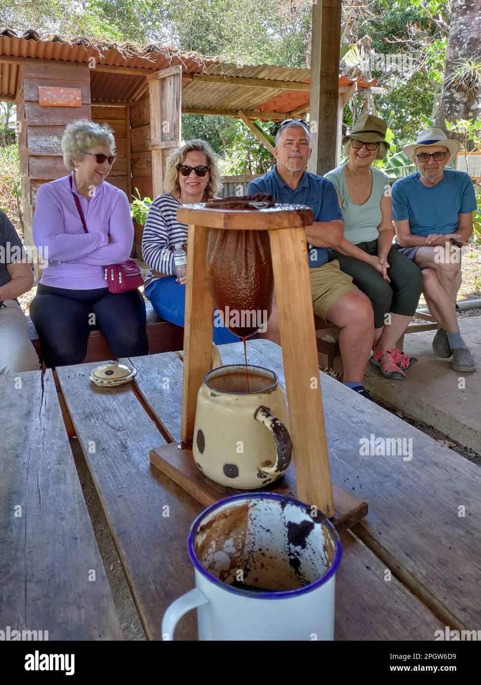 Naranjo Costa Rica Tourists Watch Coffee Brewing In A Chorreador At 