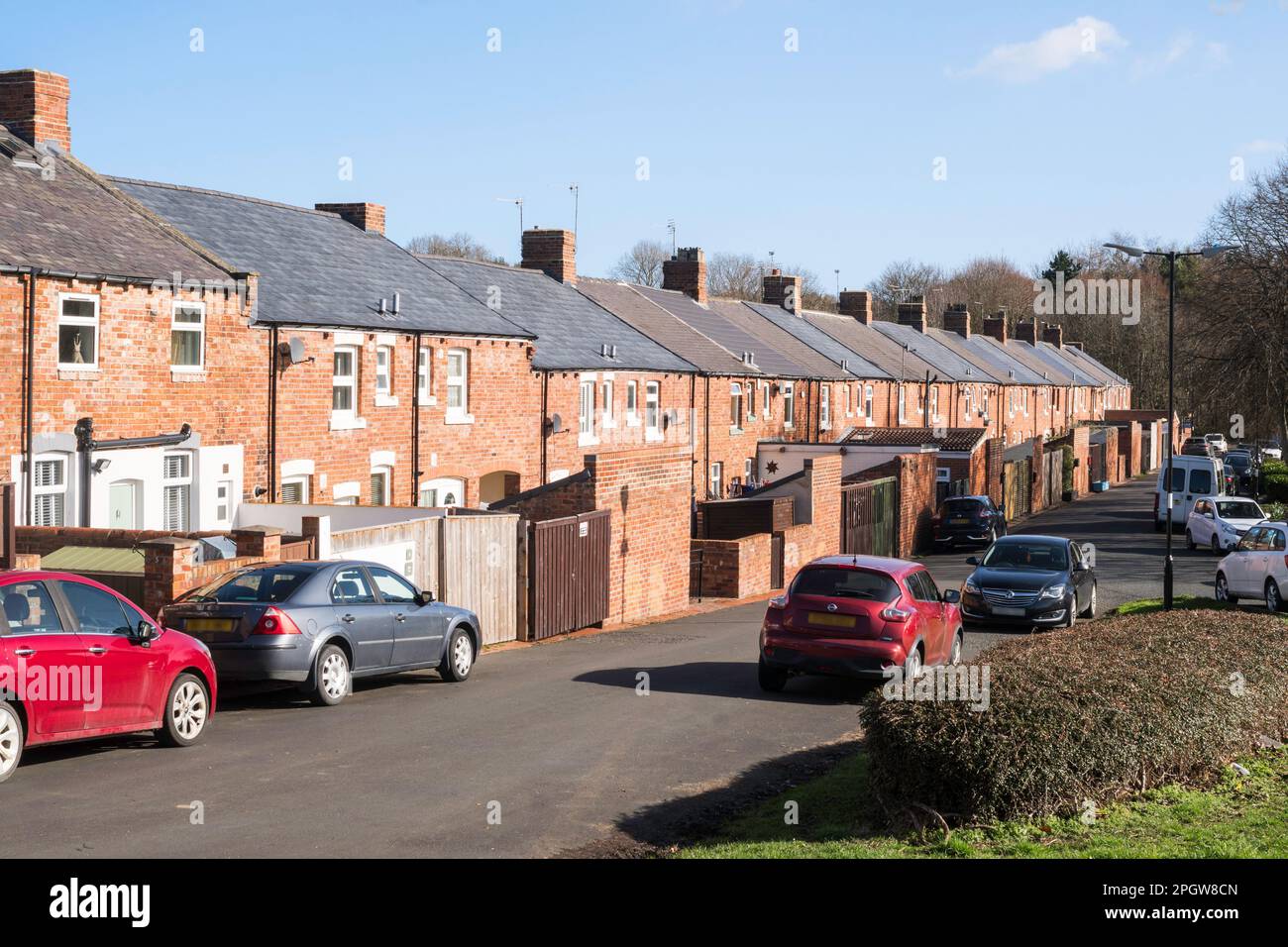 Rear view of a row of terraced houses in East Bridge Street, Fatfield, Tyne and Wear, England, UK Stock Photo