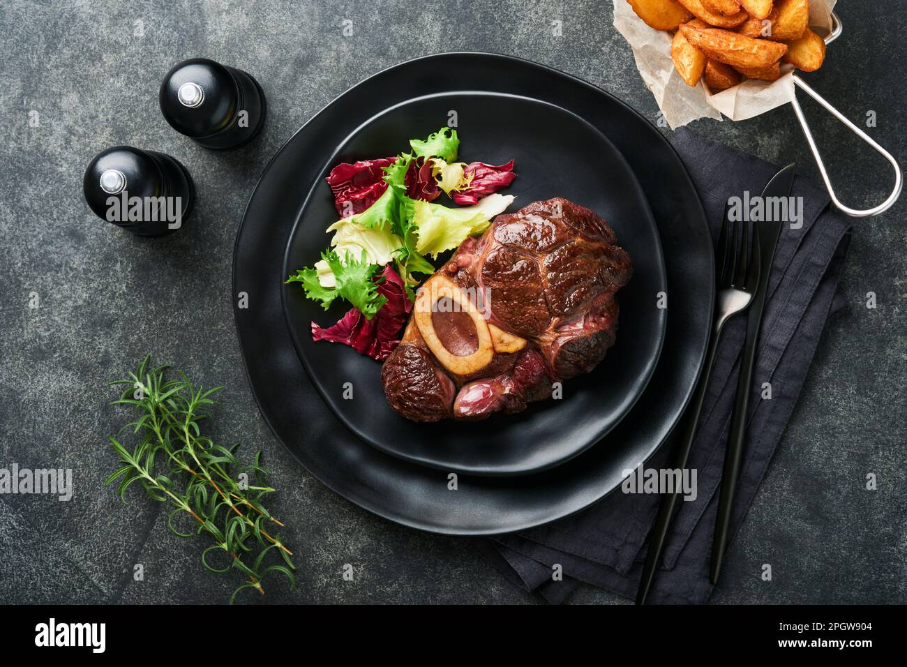 Steaks Osso Buco. Sliced beef grilled Osso Buco or porterhouse meat