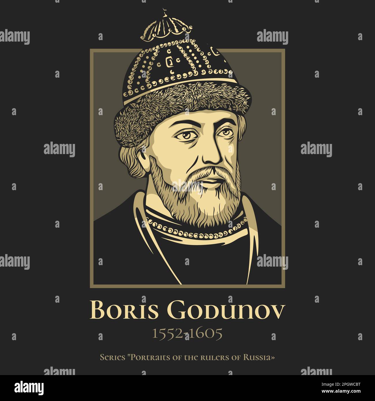 Boris Fyodorovich Godunov (1552-1605) ruled the Tsardom of Russia as de facto regent from c. 1585 to 1598 and then as the first non-Rurikid tsar Stock Vector