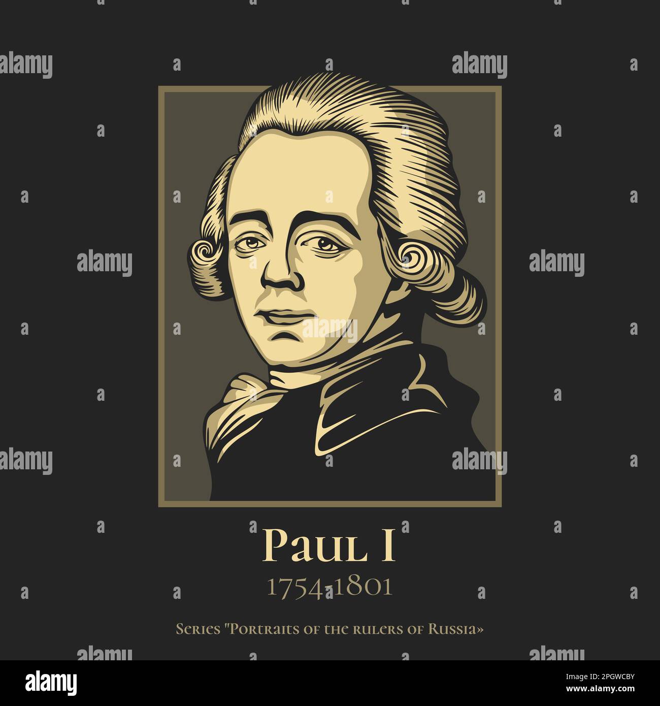 Paul I (1754-1801) was Emperor of Russia from 1796 until his assassination. Officially, he was the only son of Peter III and Catherine the Great. Stock Vector