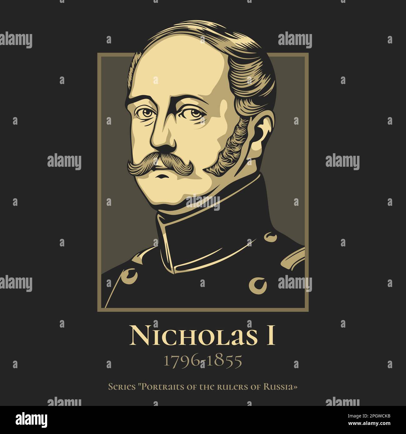 Nicholas I (1796-1855) was Emperor of Russia, King of Congress Poland and Grand Duke of Finland. He was the third son of Paul I Stock Vector