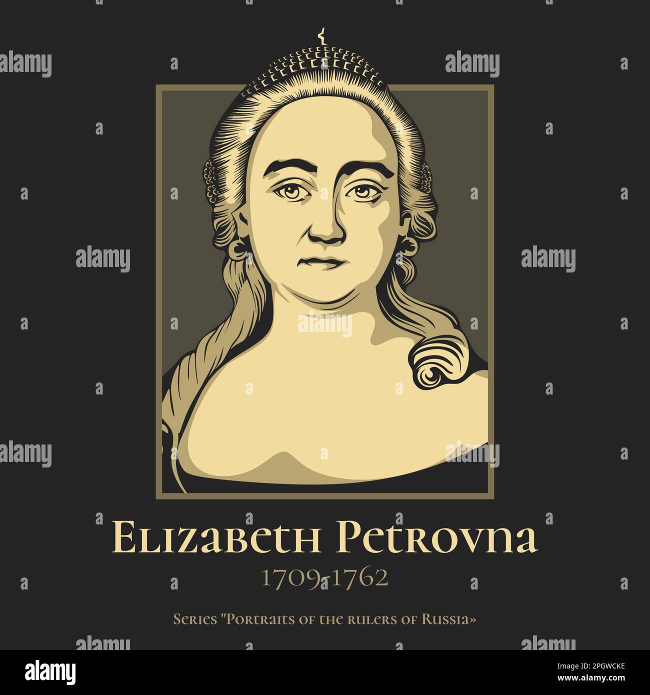 Elizabeth Petrovna (1709-1762) also known as Yelisaveta or Elizaveta, reigned as Empress of Russia from 1741 until her death in 1762. Stock Vector