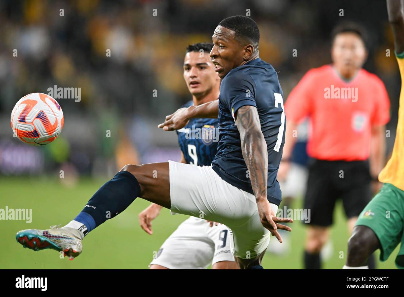 Sydney, Australia. 24th Mar, 2023. Pervis Estupiҷn of Ecuador National Men's soccer team in action during the 'Welcome Home' soccer match between Australia and Ecuador at the CommBank Stadium. Final score: 3:1 Australia : Ecuador. Credit: SOPA Images Limited/Alamy Live News Stock Photo