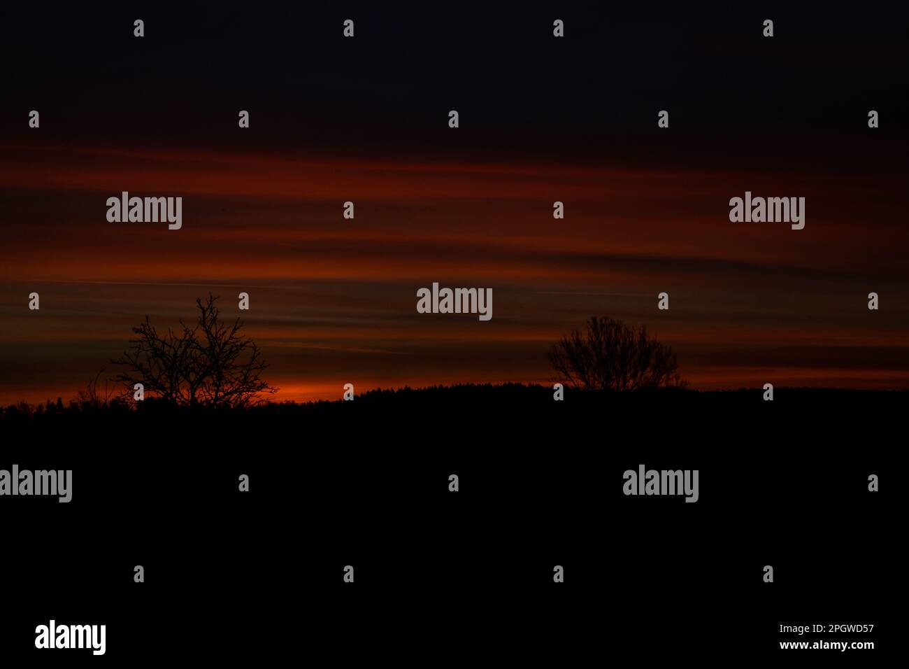 Red sky at dawn, Waldviertel, Austria Stock Photo