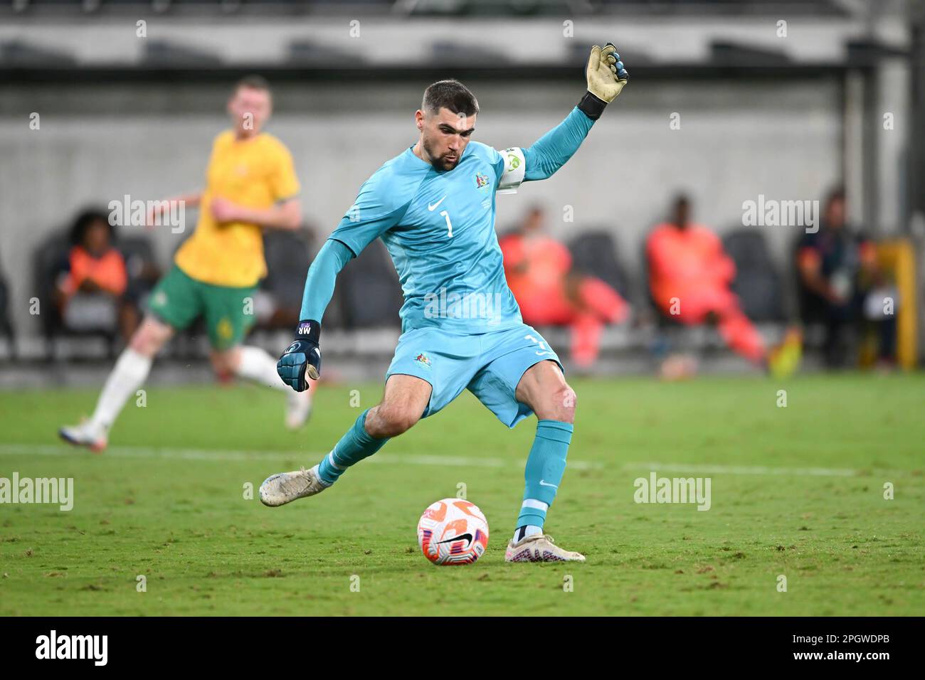 Sydney, Australia. 24th Mar, 2023. Mathew Ryan of Australia National Men's soccer team in action during the 'Welcome Home' soccer match between Australia and Ecuador at the CommBank Stadium. Final score: 3:1 Australia : Ecuador. (Photo by Luis Veniegra/SOPA Images/Sipa USA) Credit: Sipa USA/Alamy Live News Stock Photo