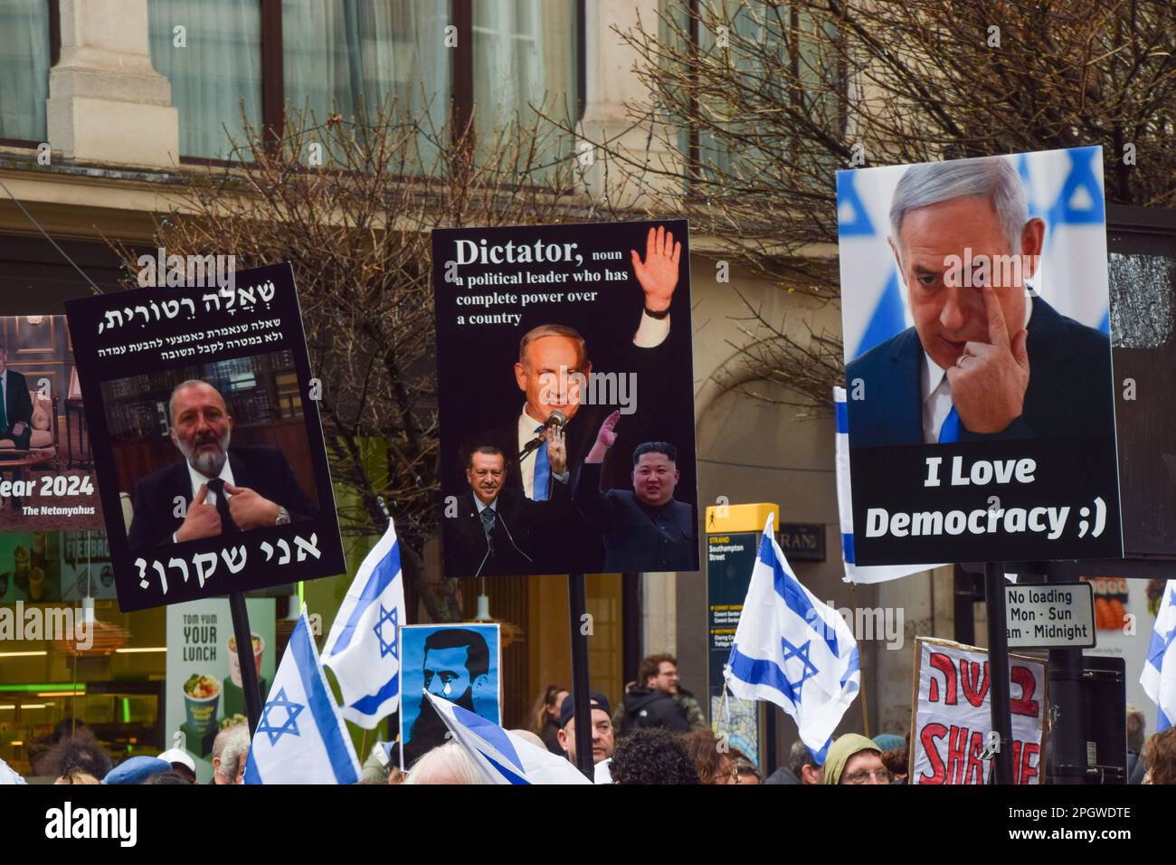 London, UK. 24th March 2023. Crowds of British Israelis staged a ...