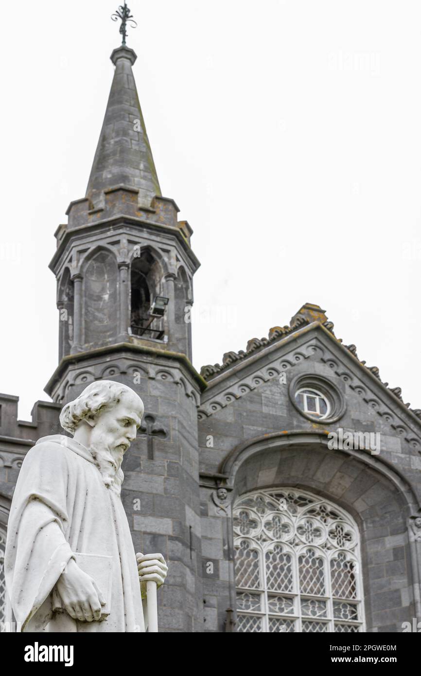 statue of Saint Canice in front of Saint Canice's Catholic Church, Kilkenny, province of Leinster, Ireland, Europe Stock Photo