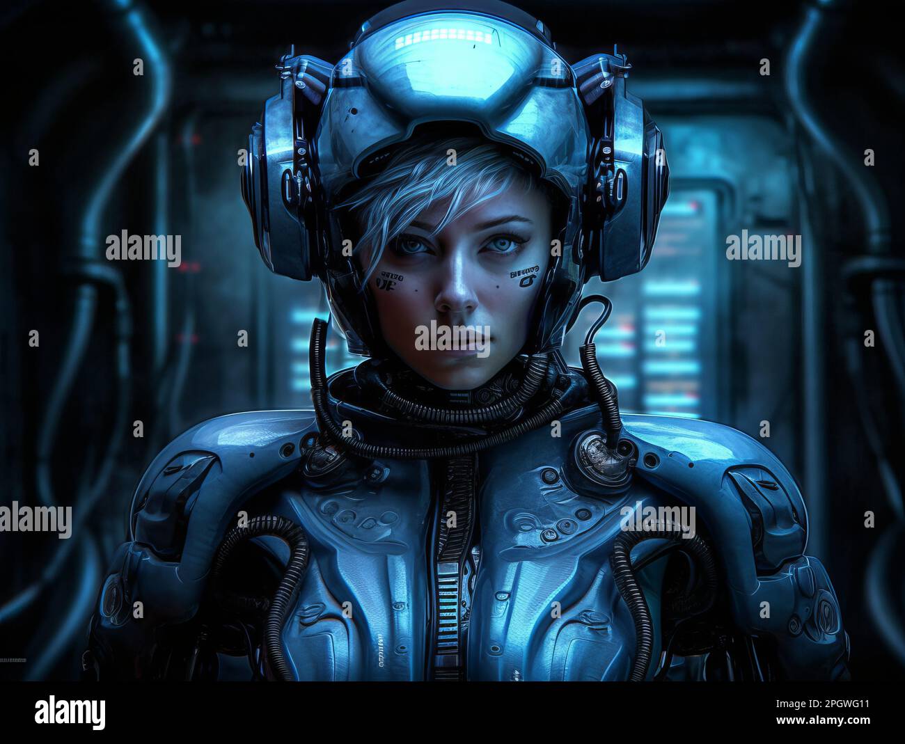 Illustrative Portrait Of A Woman From The Future Stock Photo - Alamy