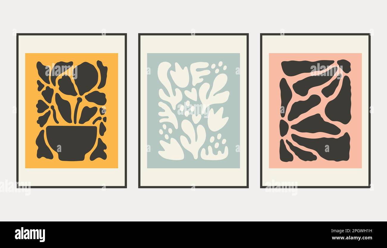 Set of 4 posters abstract female and leaves silhouettes in boho