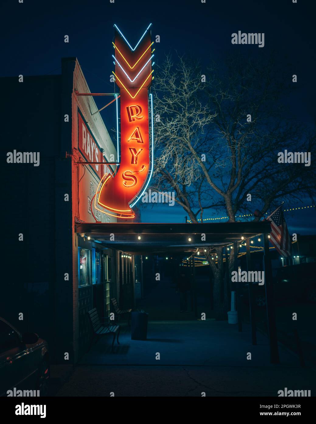 Rays Tavern vintage neon sign at night, Green River, Utah Stock Photo