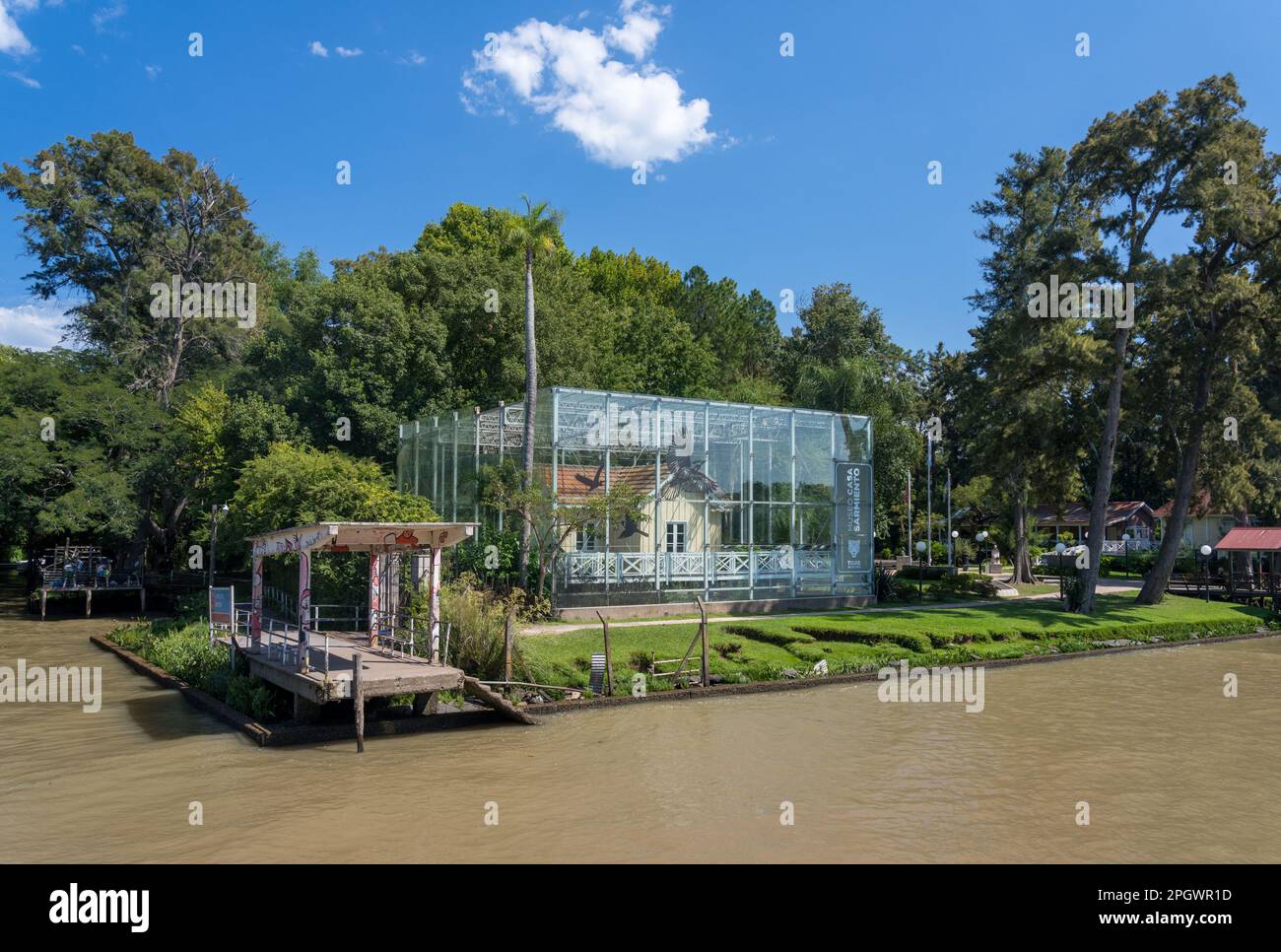 Tigre, Argentina - 7 February 2023: Glass enclosed home of President Sarmiento in museum on Parana Delta Stock Photo