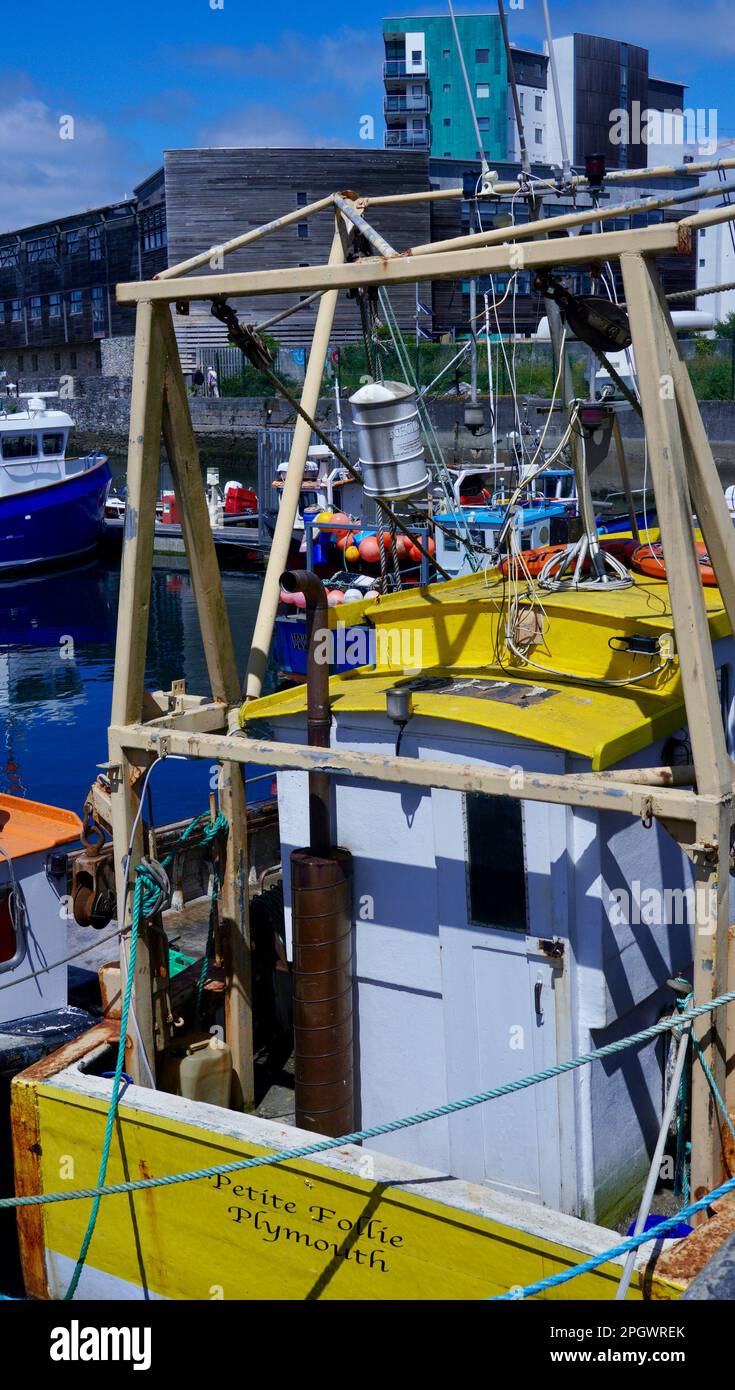 Plymouth, Devon, UK 06 July 2023 Fishing trawlers, large and small