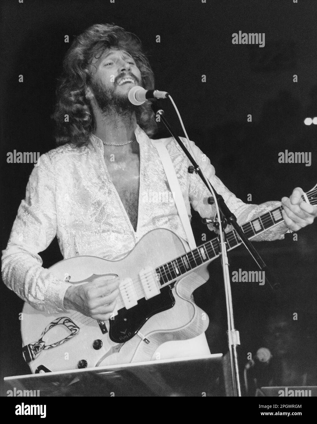 Barry Gibb leading the Bee Gees at the Providence, Rhode Island, Civic Center, USA, August 27, 1979. Stock Photo