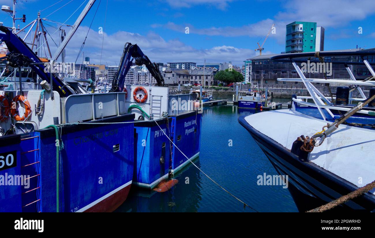 Plymouth, Devon, UK 06 July 2023 Fishing trawlers, large and small