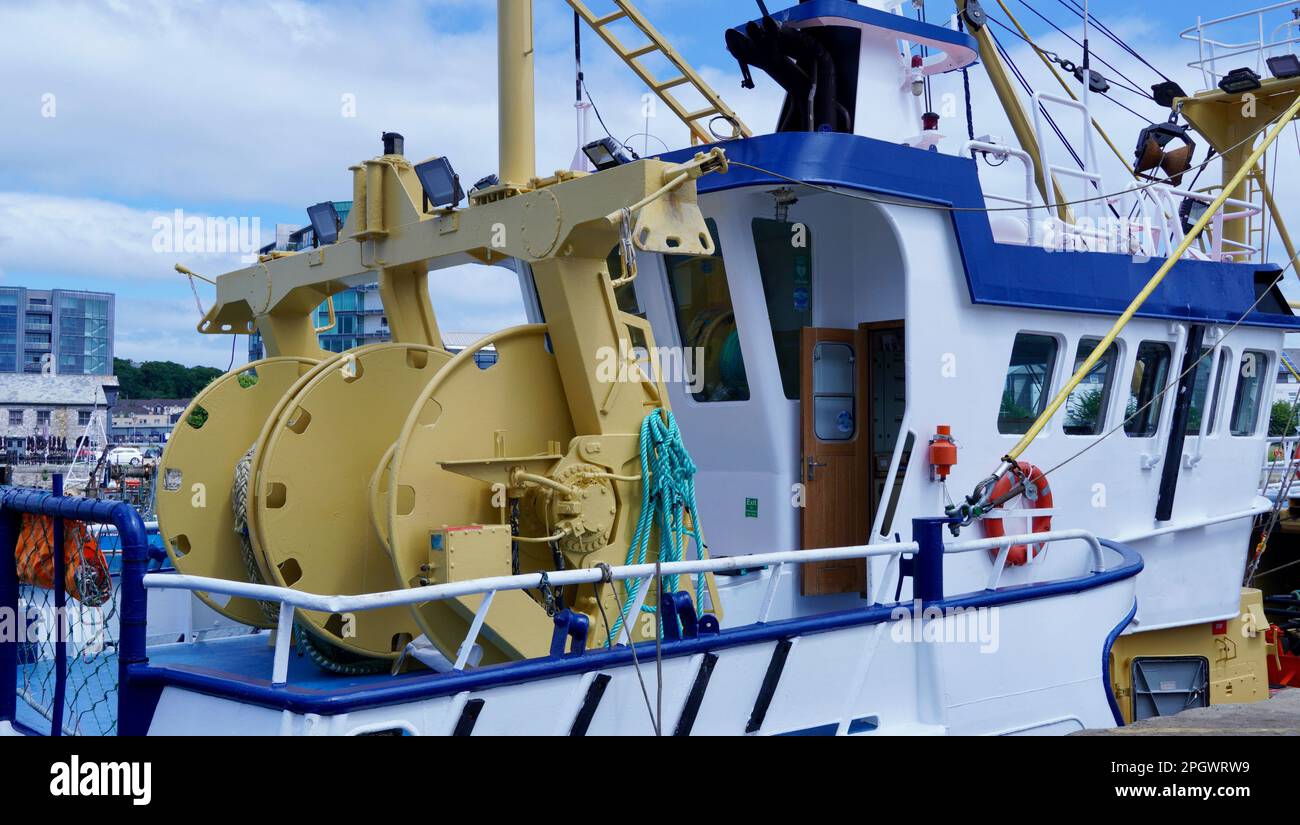 Plymouth, Devon, UK 06 July 2023 Fishing trawlers, large and small