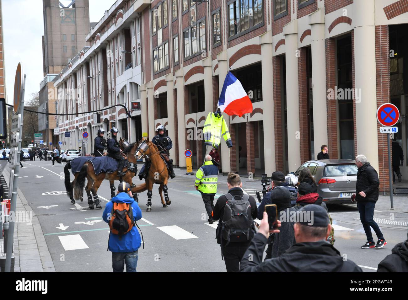 Lille,France,23th March,2023.Massive protesting across France against the pension reforms. The age of retirement is planned to go up from age 62 to 64 Stock Photo