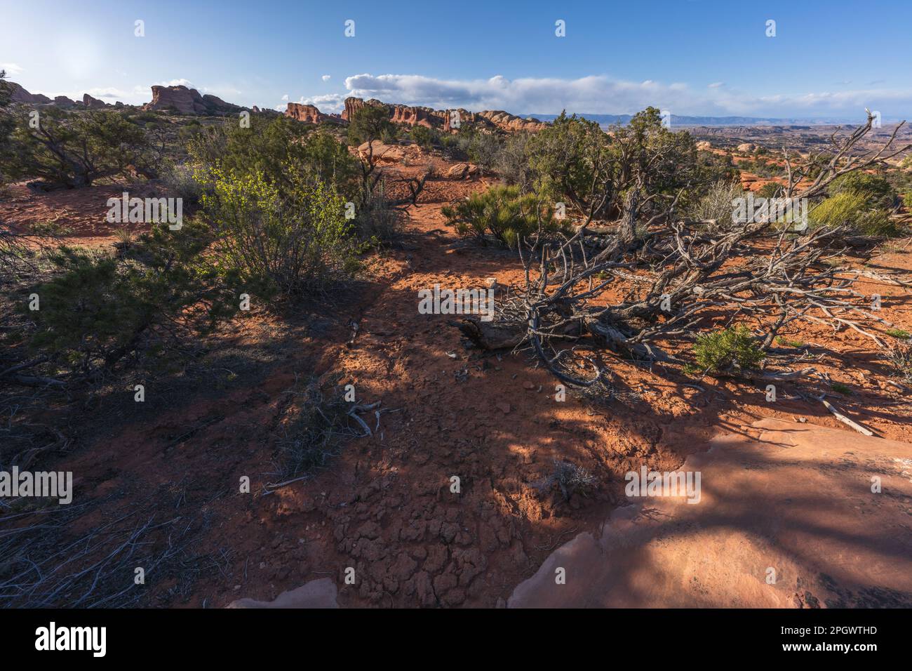 hiking the broken arch trail in arches national park in utah, usa Stock