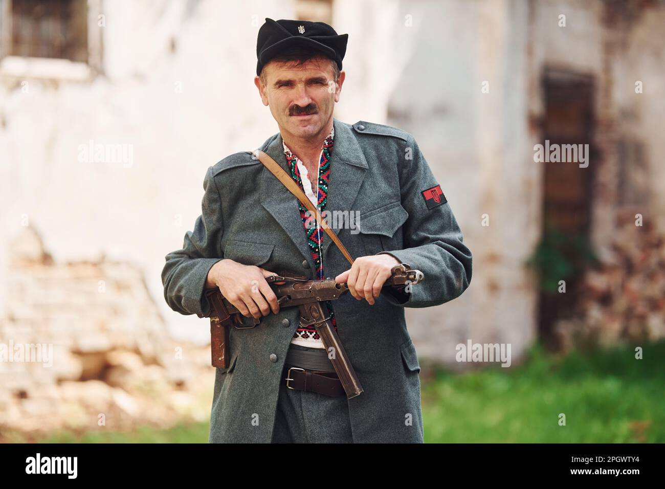TERNOPIL, UKRAINE - June 2020 UPA Ukrainian Insurgent Army movie filming. Pictures of backstage. Old soldier Stock Photo
