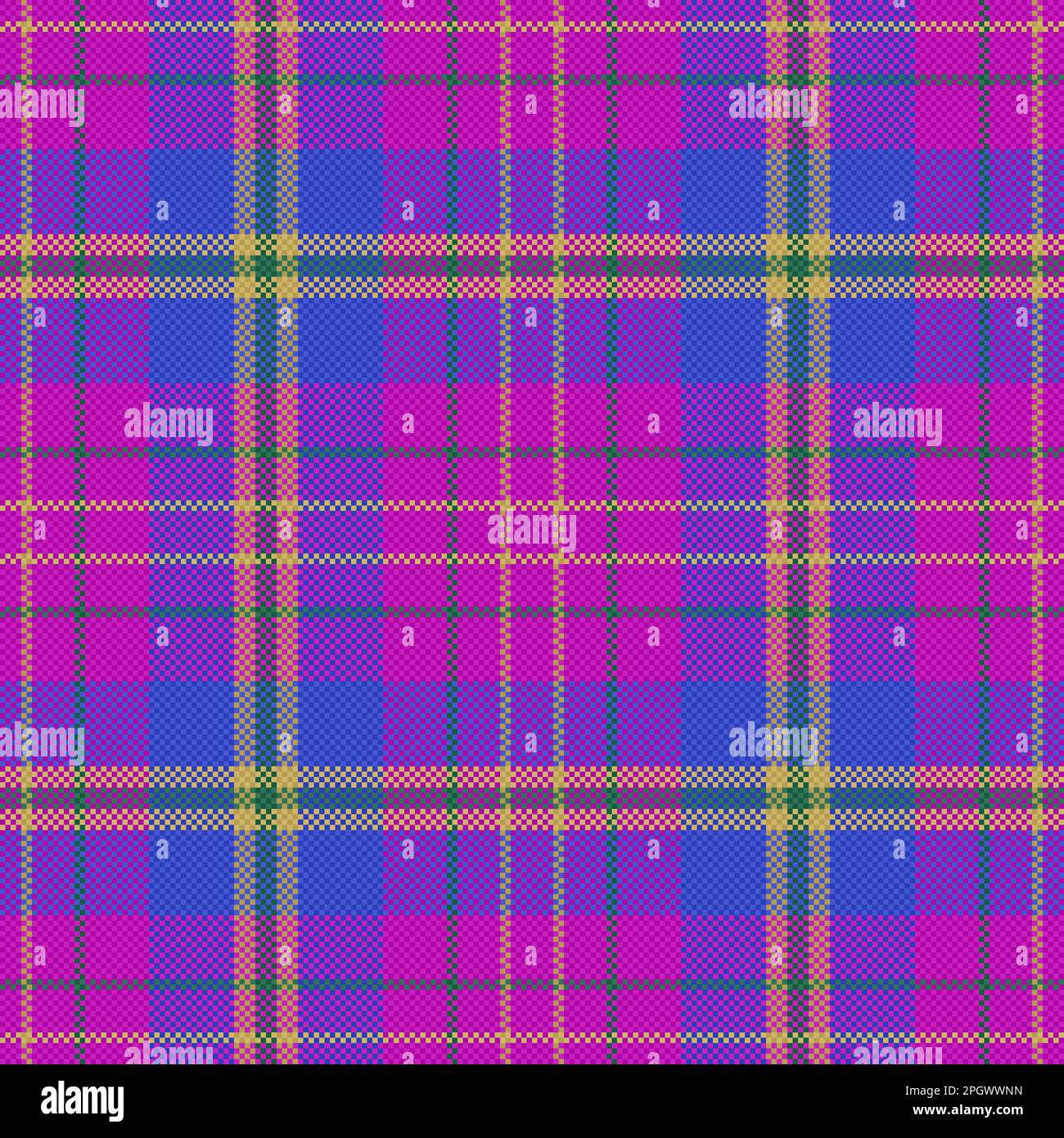 Background texture check. Fabric textile plaid. Pattern vector seamless tartan in violet and blue colors. Stock Vector