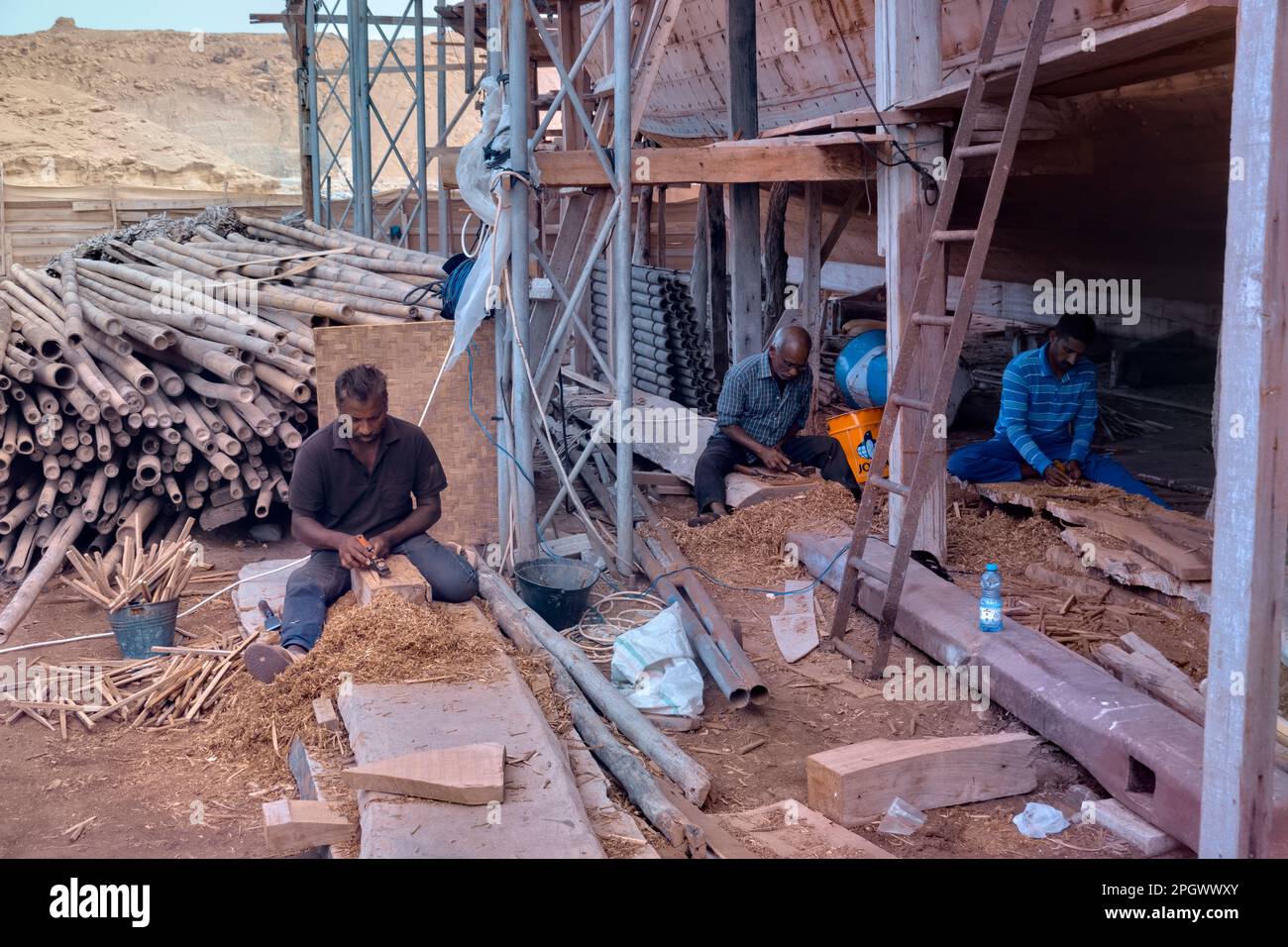 Dhow Factory Shipbuilders at the traditional dhow boat factory of Sur, Ash Sharqiyah ...