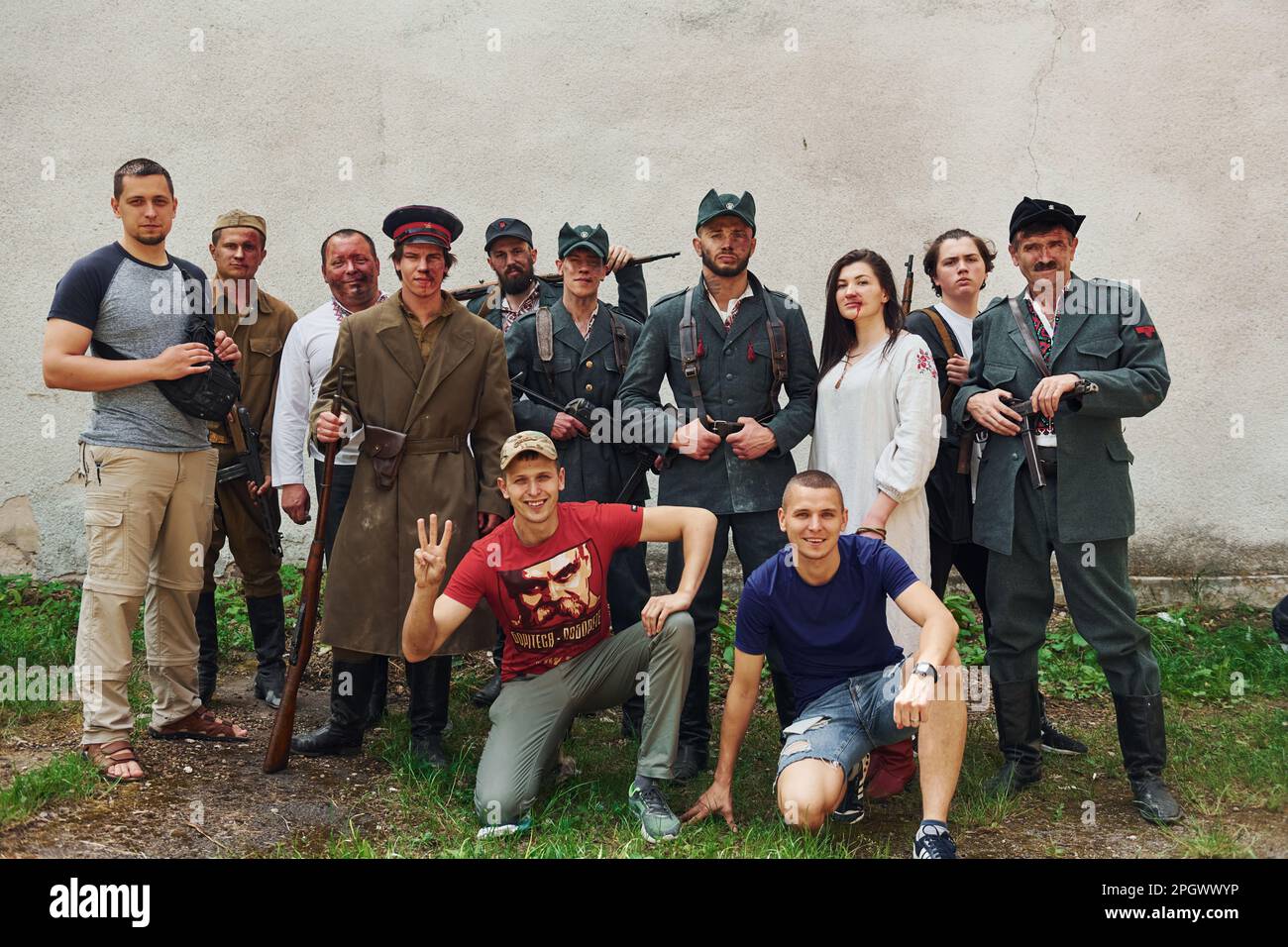 TERNOPIL, UKRAINE - June 2020 UPA Ukrainian Insurgent Army movie filming. Pictures of backstage. Actors posing for the camera Stock Photo
