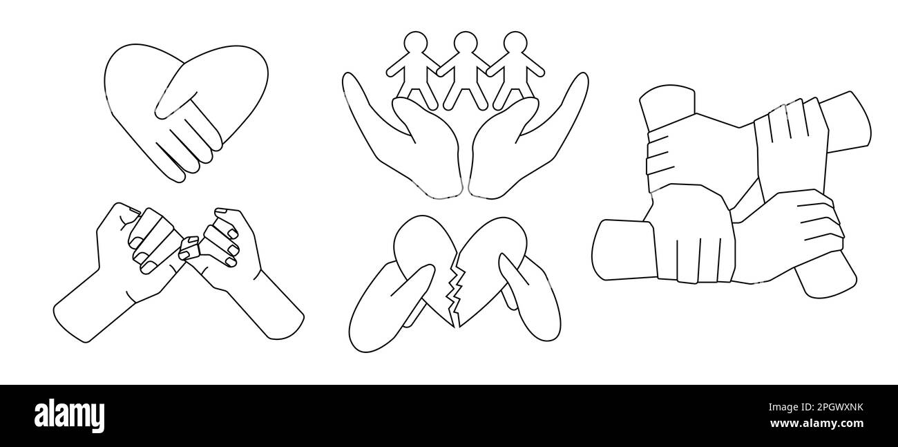 Reconciliation concept. Holding hands and hearts. Reconciliation concept. Line style. Vector Stock Vector