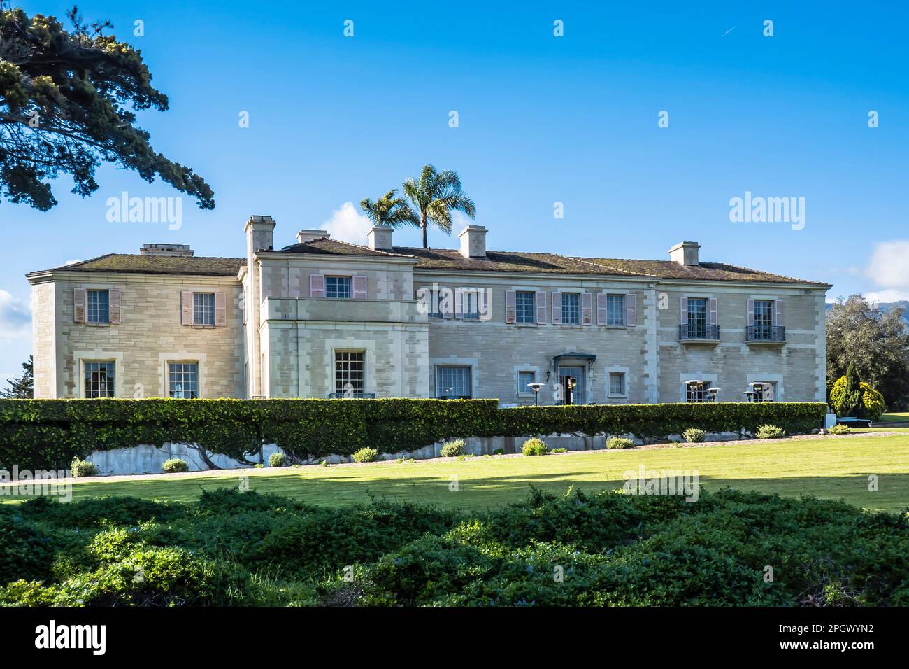 Rear exterior of Bellosguardo the Clark Mansion in Santa Barbara subject of the best selling book on the New York Times list 'Empty Mansions.' Stock Photo