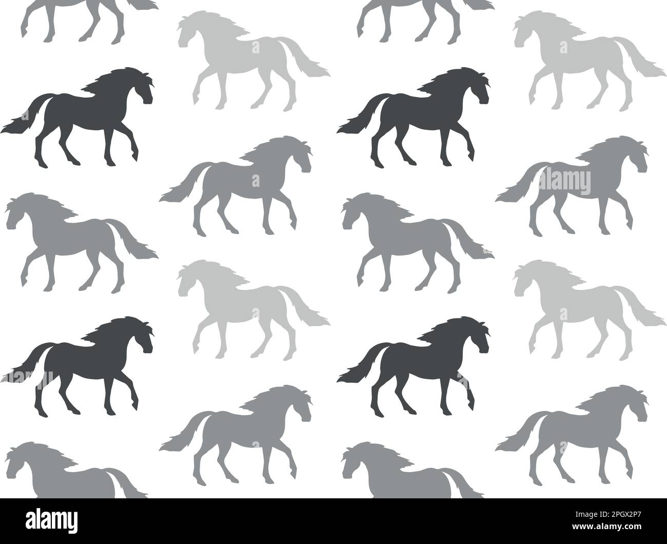 Vector seamless pattern of hand drawn sketch doodle horse silhouette ...