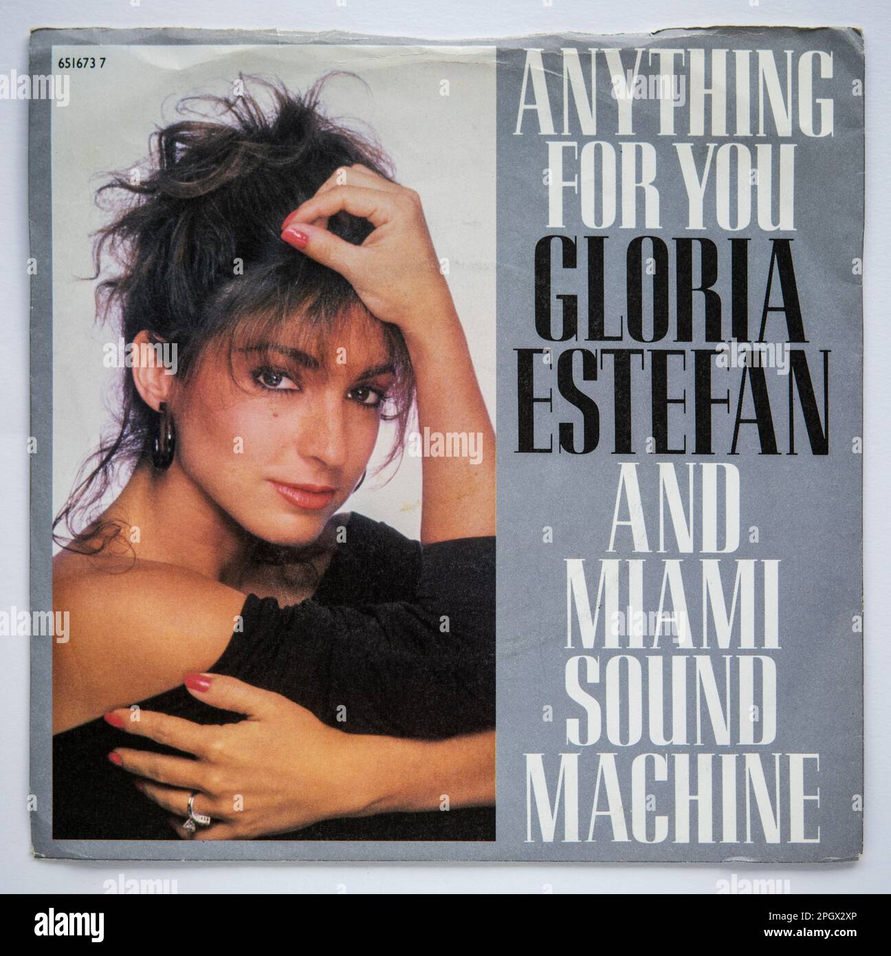 Picture cover of the seven inch single version of Anything For You by Gloria Estefan and Miami Sound Machine, which was released in 1987 Stock Photo