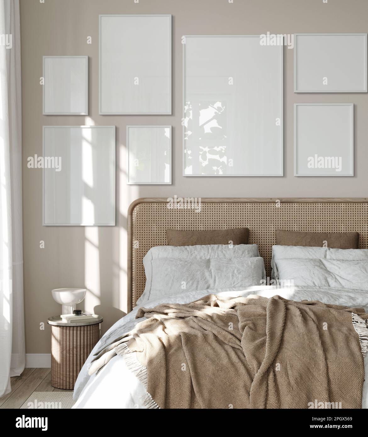 Modern interior scene mockup. Gallery wall set mockup, blank wall in