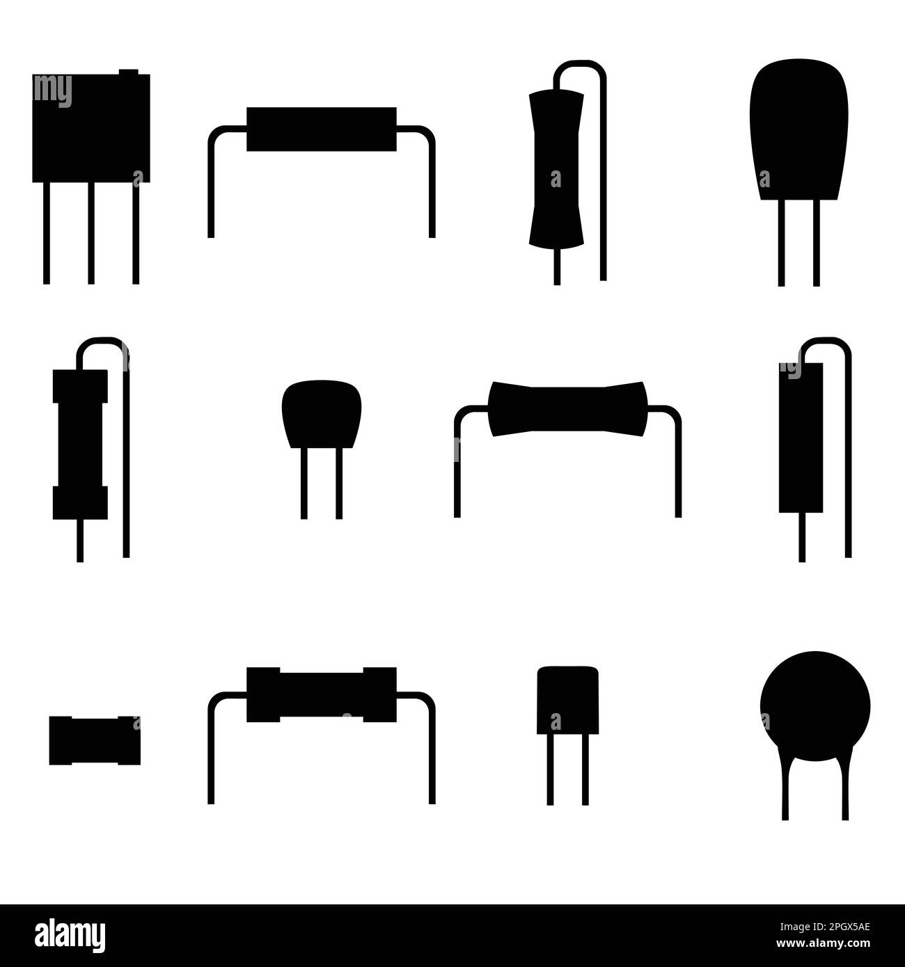 electronic components icons set, silhouette resistors isolated on white background. Vector Stock Vector