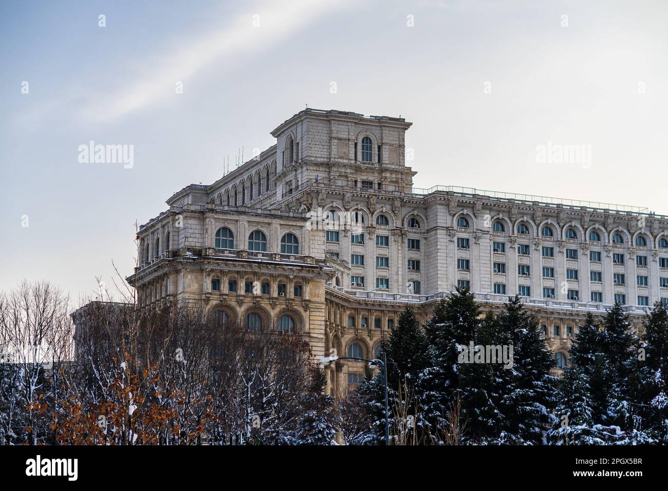 Palace of the Parliament, Bucharest, Romania - winter scene Stock Photo