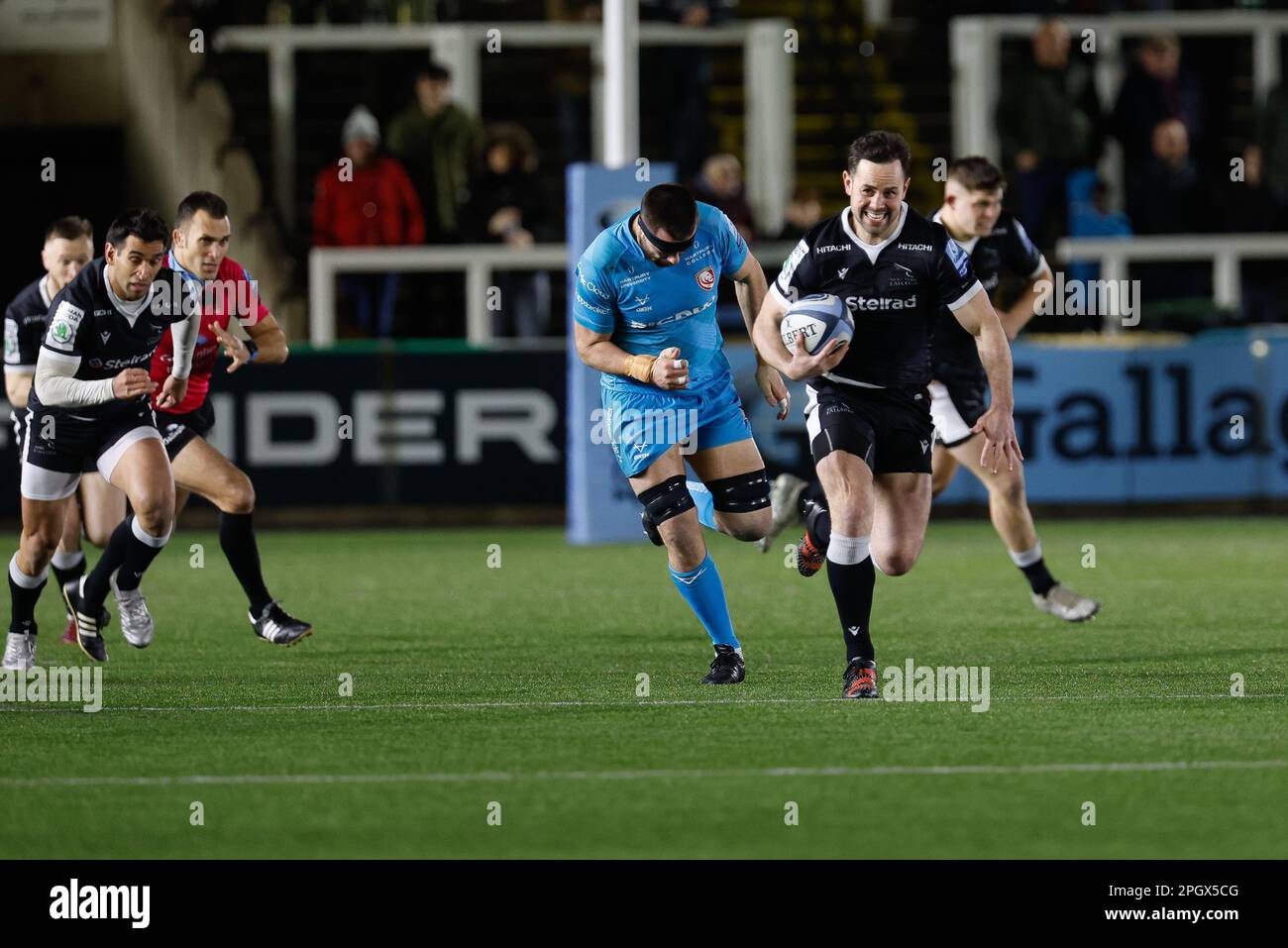 Michael Young of Newcastle Falcons/ makes a break during the Gallagher Premiership match between Newcastle Falcons and Gloucester Rugby at Kingston Park, Newcastle on Friday 24th March 2023. (Photo: Chris Lishman | MI News) Credit: MI News & Sport /Alamy Live News Stock Photo