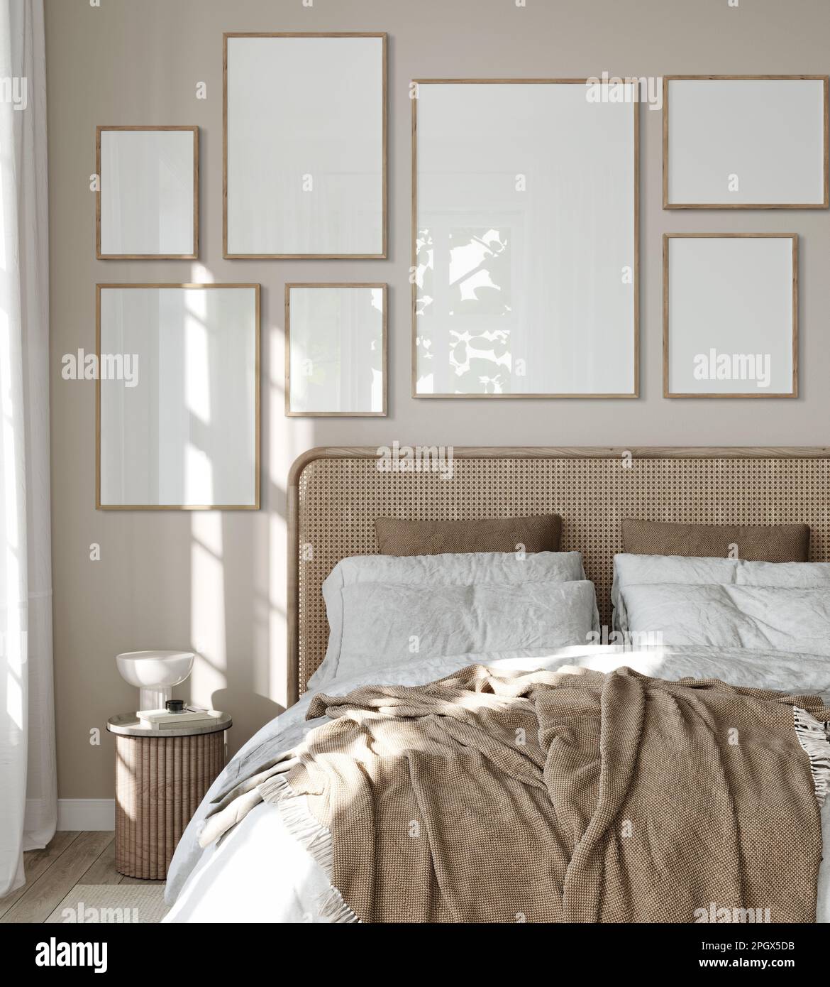 Modern interior scene mockup. Gallery wall set mockup, blank wall in