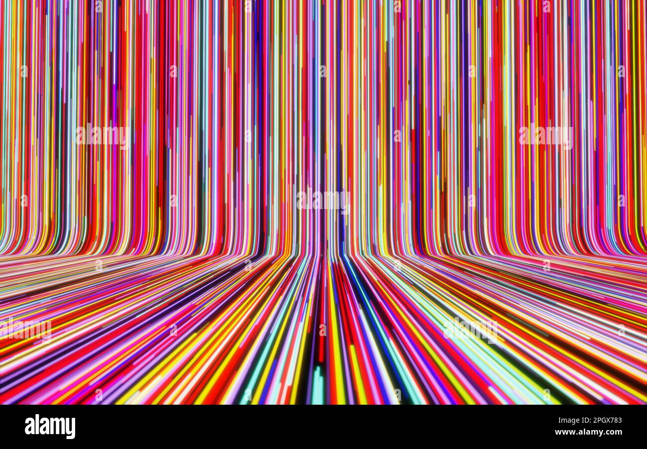 Intersecting Colors and Shapes. Abstract 3D Rendering of Striped Lines. 3D render. Stock Photo