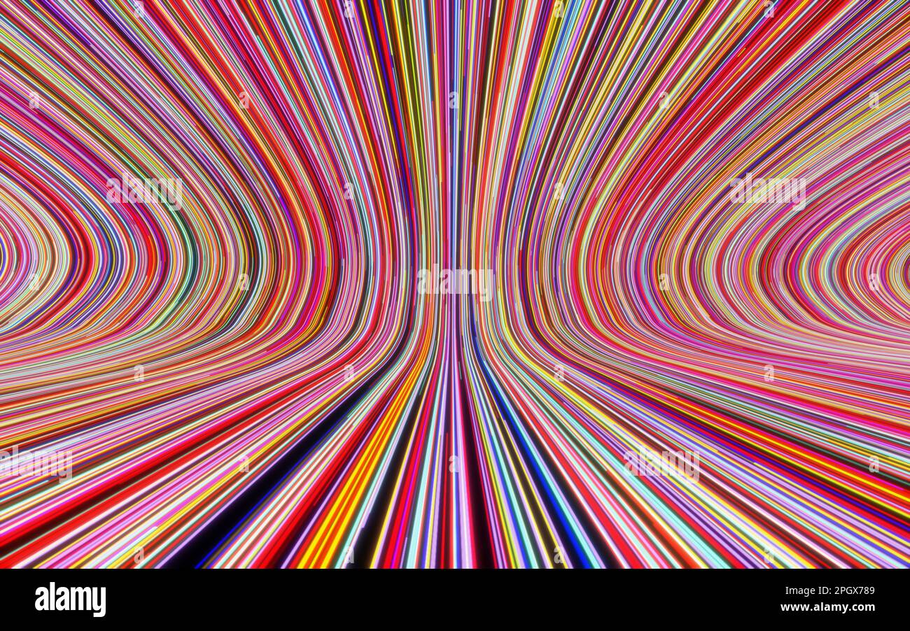 Intersecting Colors and Shapes. Abstract 3D Rendering of Striped Lines. 3D render. Stock Photo