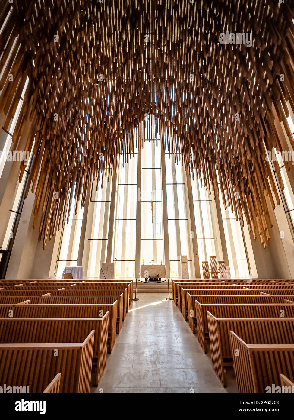 Interior of the church and pulpit at The Abrahamic Family House, situated in the  Saadiyat Island Cultural District Stock Photo