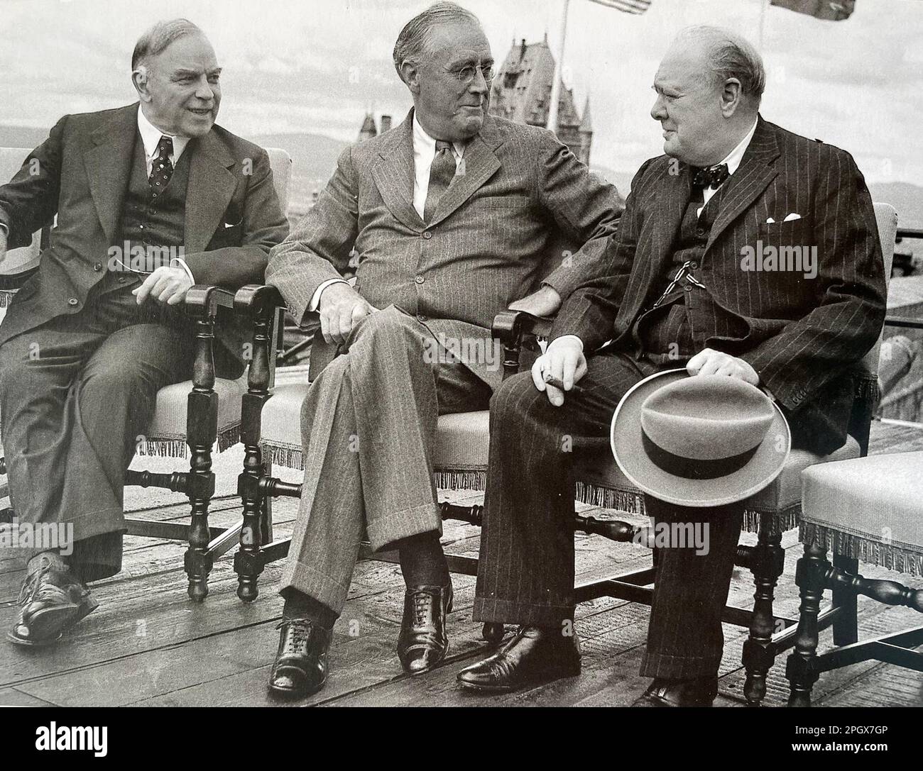 QUEBEC CONFERENCE 18 August 1943. From left William Mackenzie, Prime