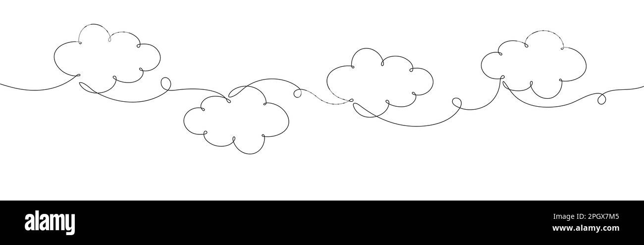 Continuous line drawing. Clouds. Black isolated on white background. Hand drawn vector illustration Stock Vector