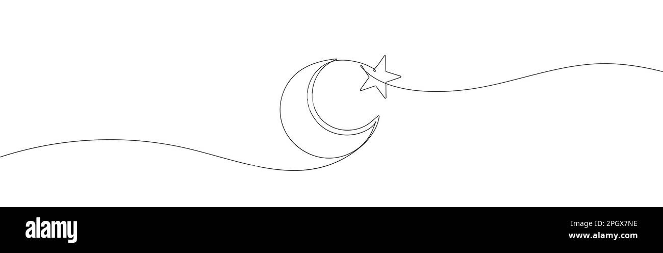 One line Star and Crescent. Muslim symbol Stock Vector