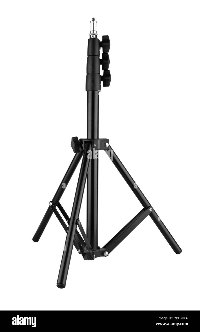 tripod for photographic equipment, light bulbs on a white background in insulation Stock Photo